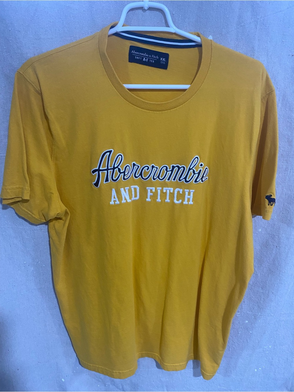 Abercrombie & Fitch Men's Mustard Yellow Logo Crew Tee